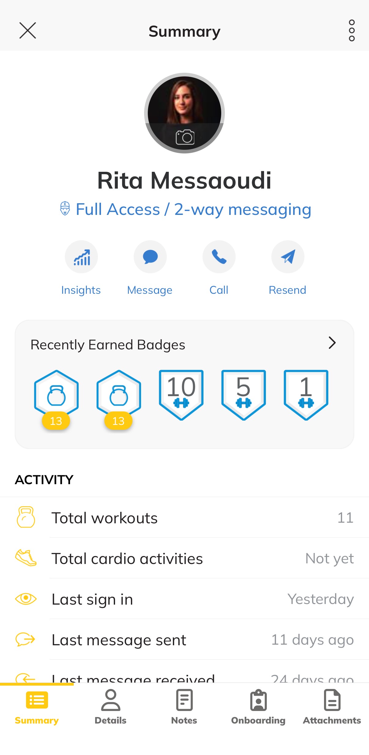 Profil client Mway Workouts